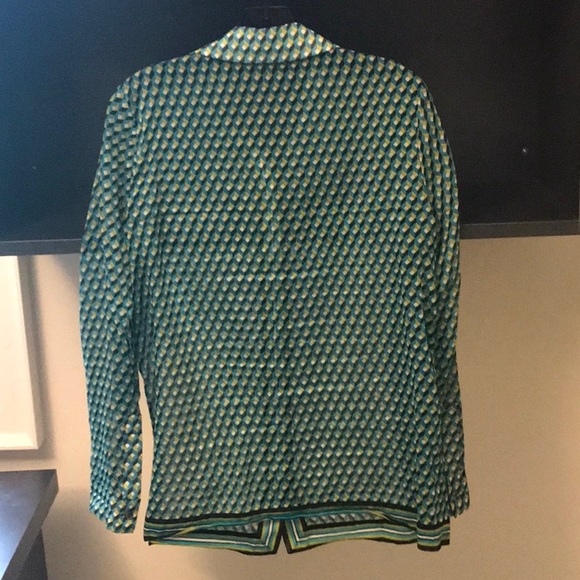 Michael Kors Blue and Green Geometric Patterned Button Down - Picture 3 of 4